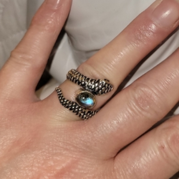 STERLING SILVER LABRADORITE SERPENT, SNAKE RING - Picture 2 of 2